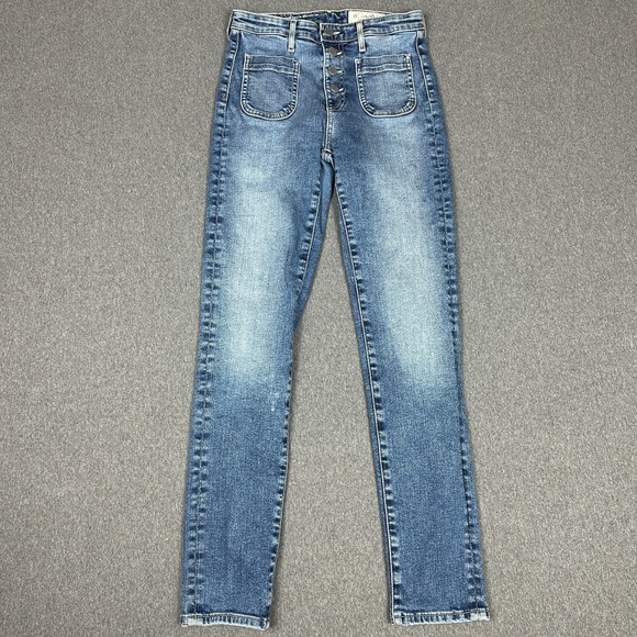 Ag Adriano Goldschmied Denim - AG Anthropologie Vintage Stevie Ankle Button Up Jeans 25R Slim Straight Patch